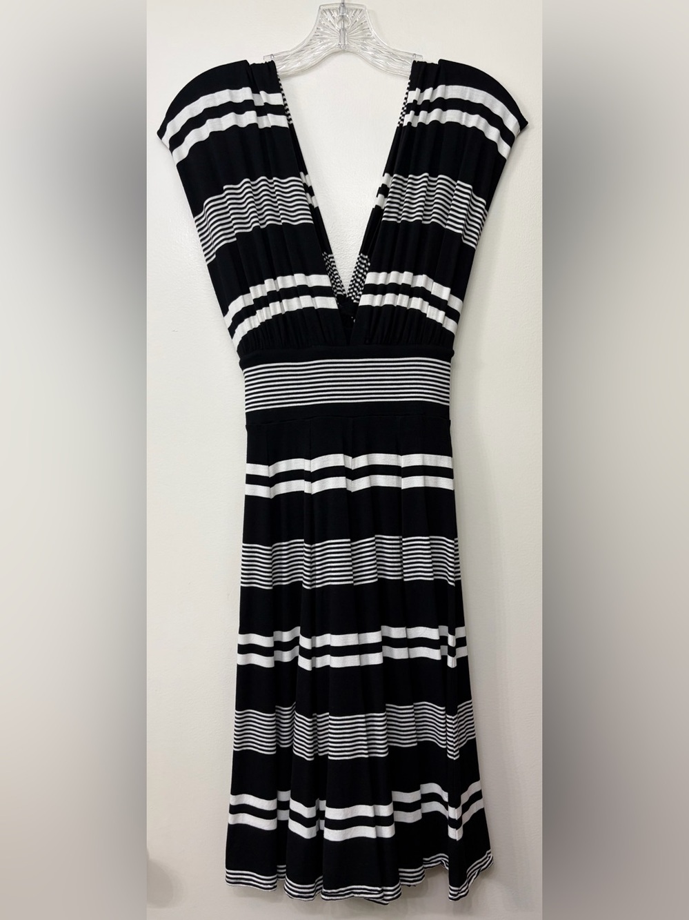 White House Black Market Size 4 Black and White Striped Convertible Dress